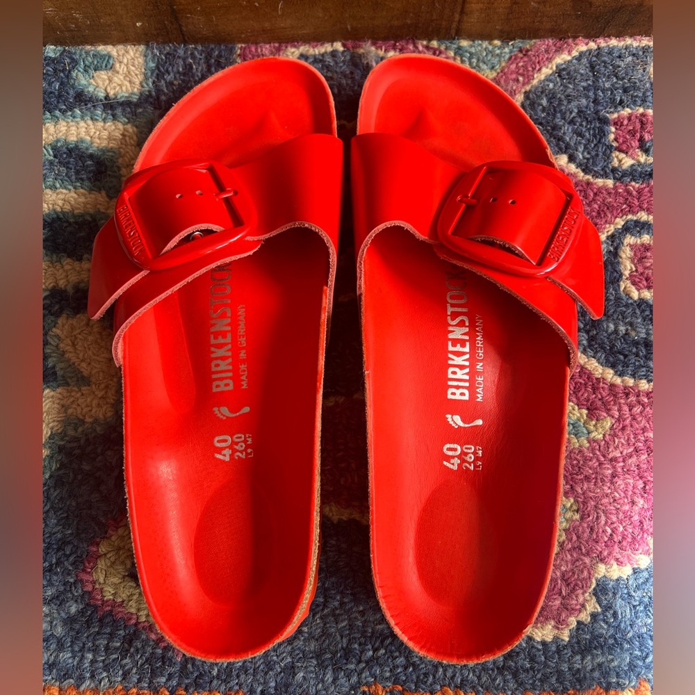 Birkenstock Madrid Natural Leather Patent-High Shine Tomato. 40 (9) Rare! EUC